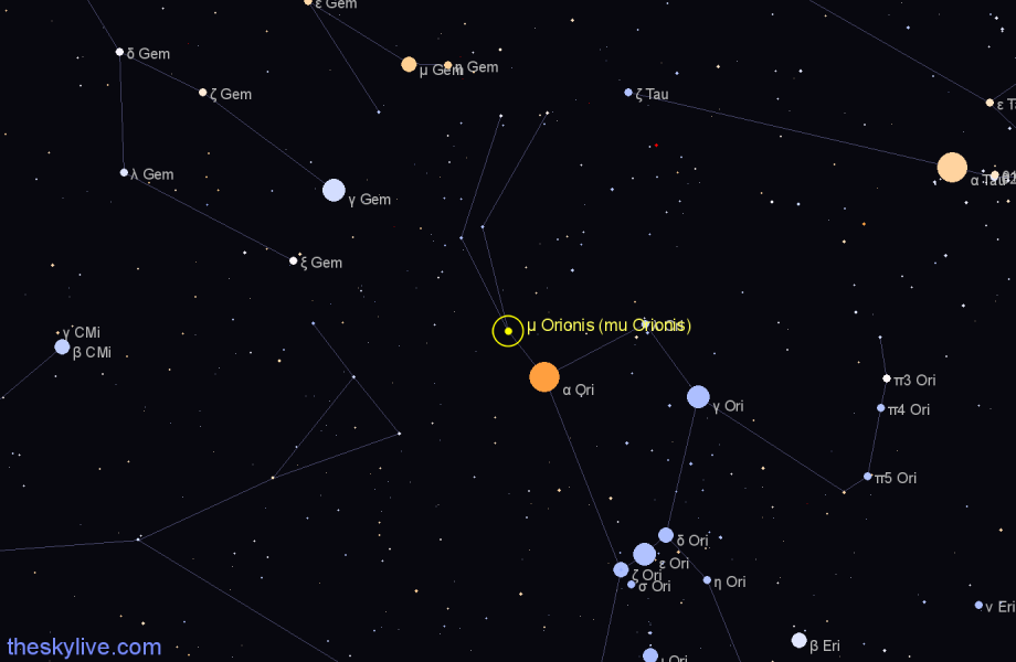 Finder chart μ Orionis (mu Orionis) star