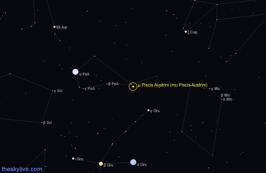 Finder chart μ Piscis Austrini (mu Piscis Austrini) star