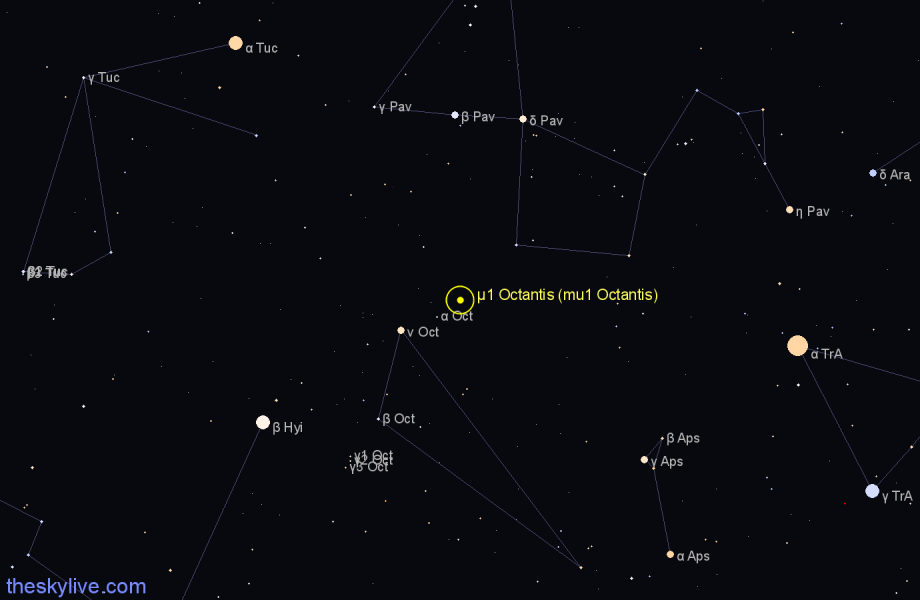 Finder chart μ1 Octantis (mu1 Octantis) star