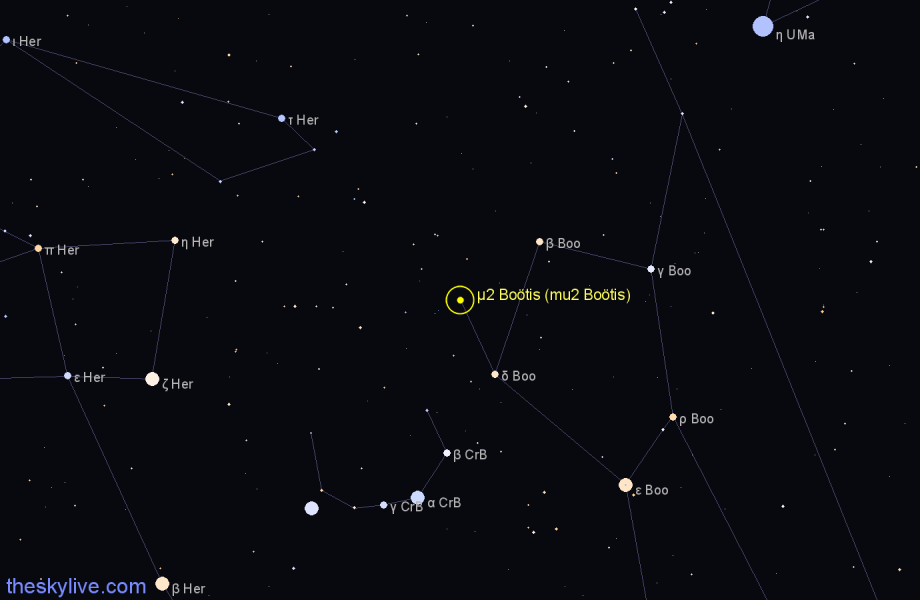 Finder chart μ2 Boötis (mu2 Boötis) star