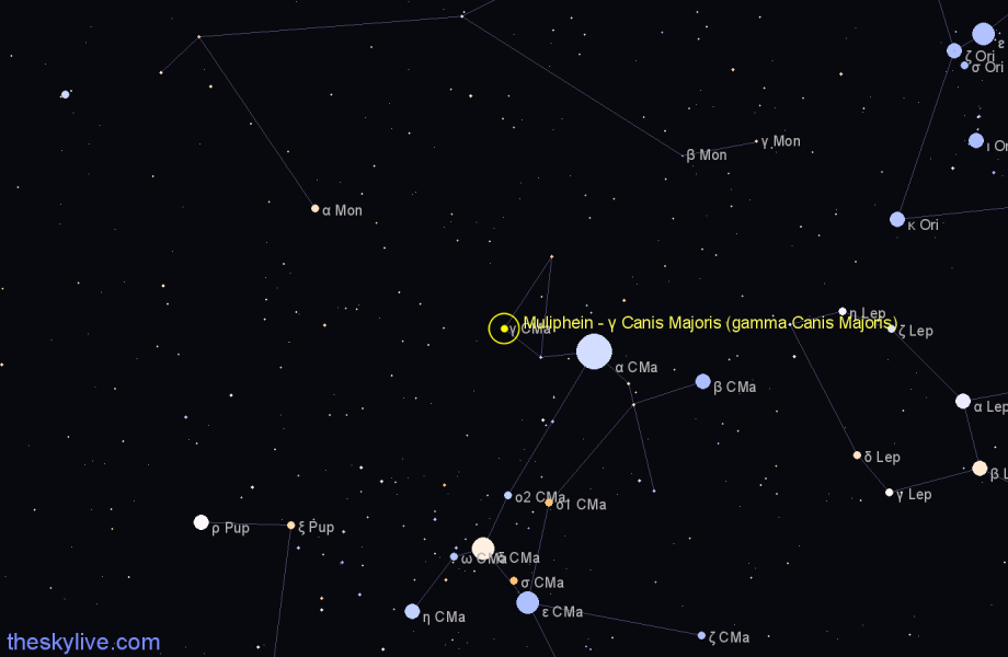 Finder chart Muliphein - γ Canis Majoris (gamma Canis Majoris) star