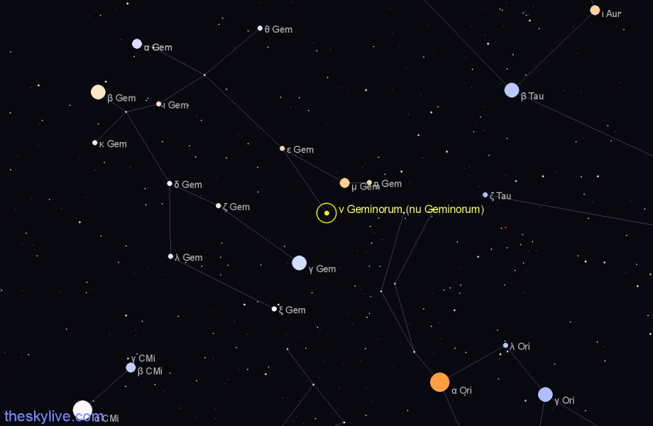 Finder chart ν Geminorum (nu Geminorum) star