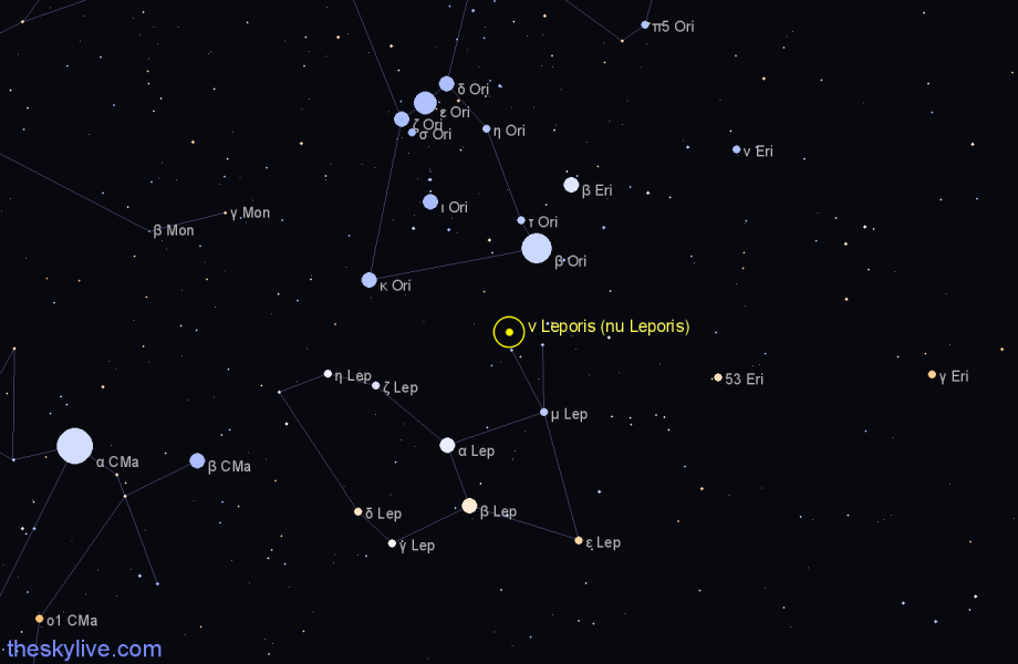Finder chart ν Leporis (nu Leporis) star