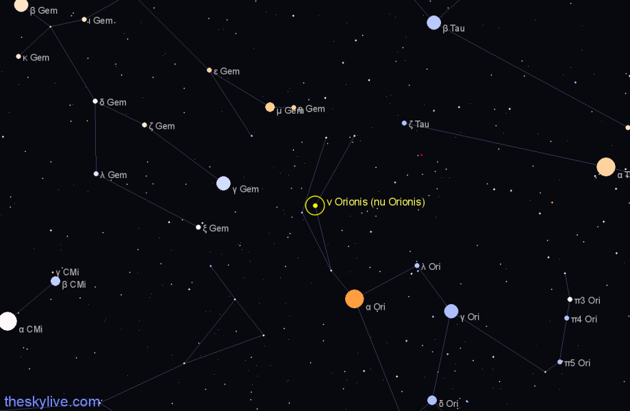 Finder chart ν Orionis (nu Orionis) star