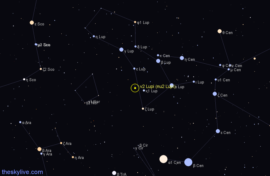 Finder chart ν2 Lupi (nu2 Lupi) star