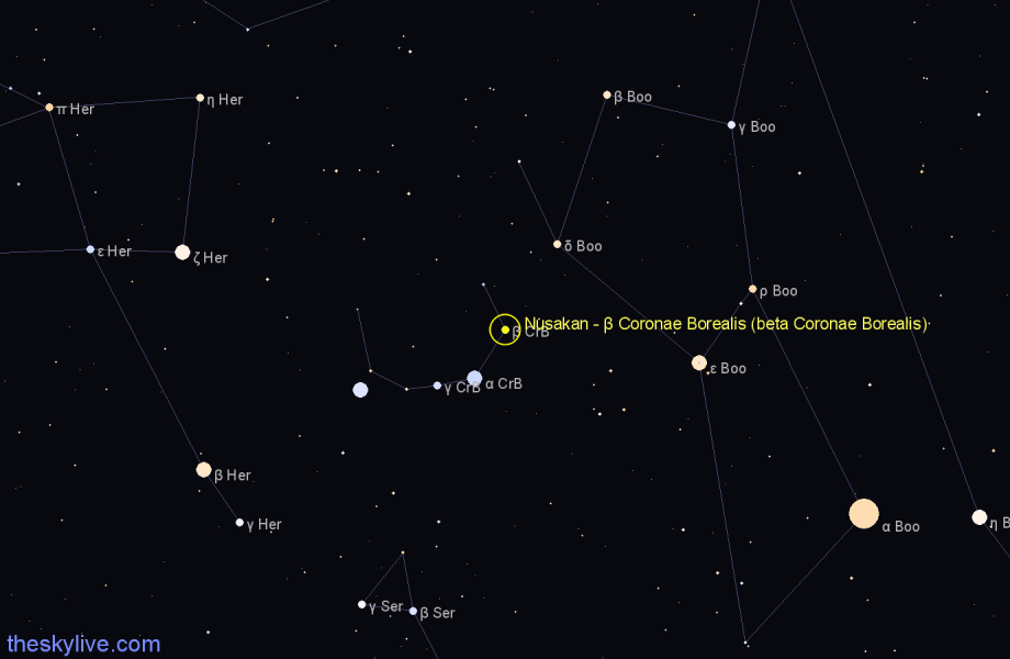 Finder chart Nusakan - β Coronae Borealis (beta Coronae Borealis) star