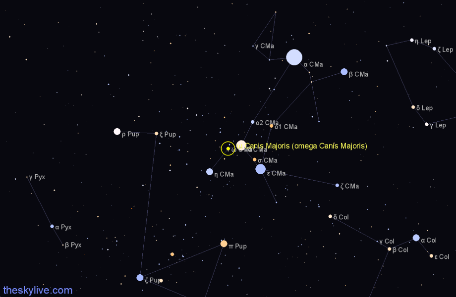 Finder chart ω Canis Majoris (omega Canis Majoris) star