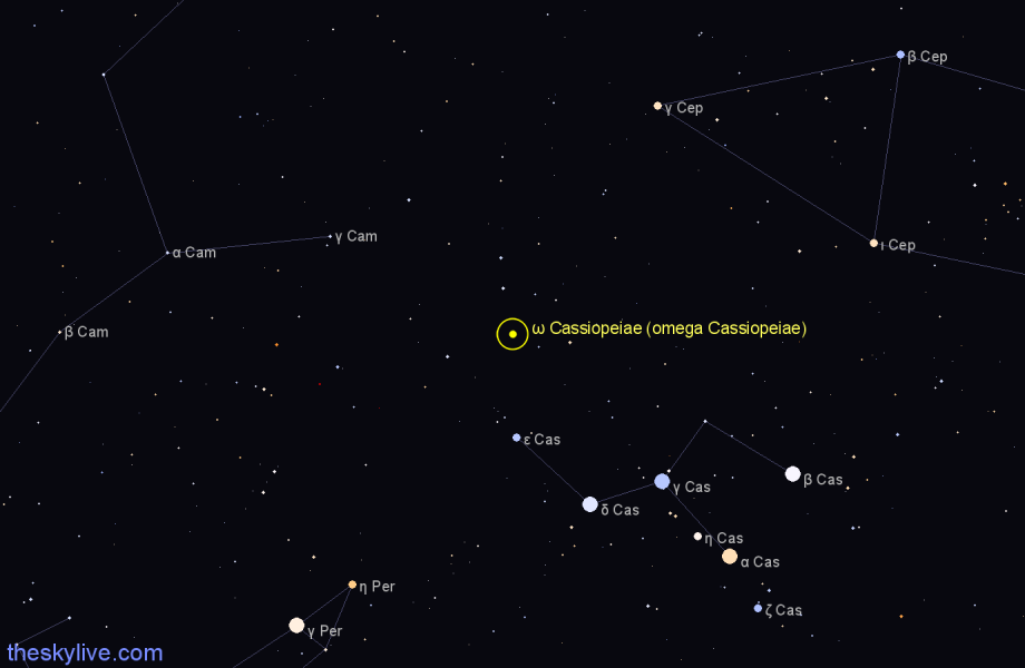 Finder chart ω Cassiopeiae (omega Cassiopeiae) star