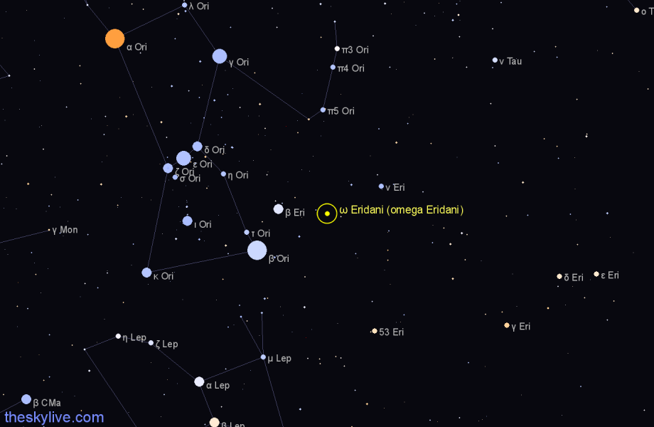 Finder chart ω Eridani (omega Eridani) star