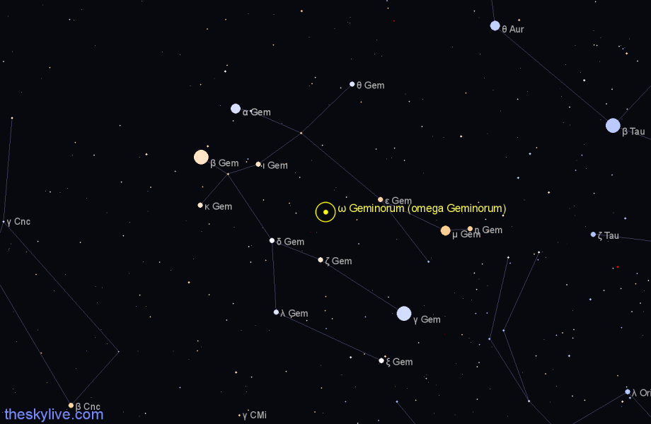 Finder chart ω Geminorum (omega Geminorum) star