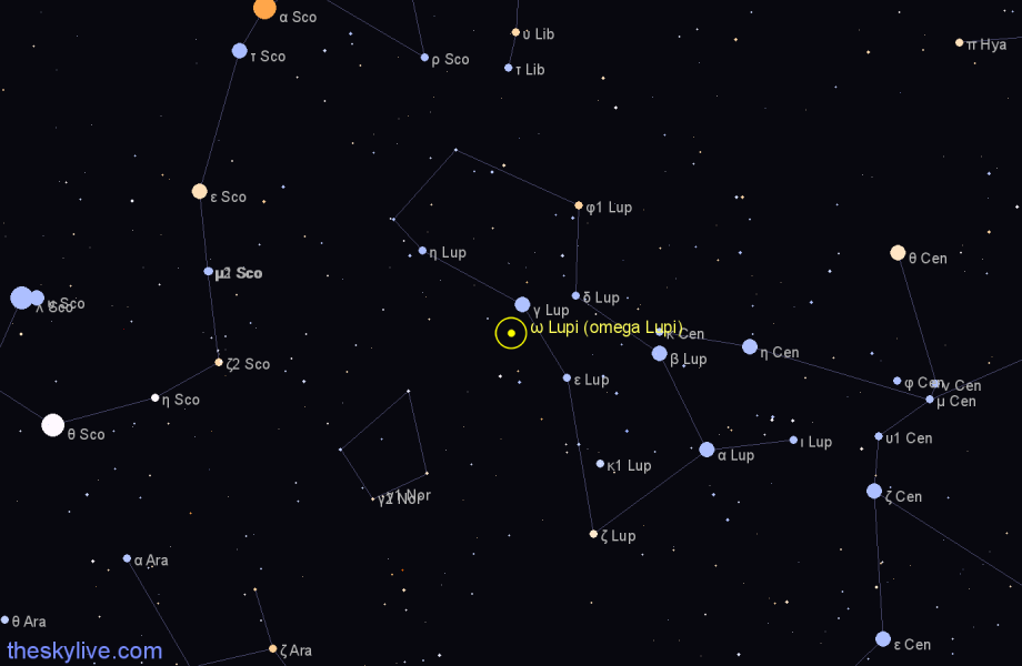 Finder chart ω Lupi (omega Lupi) star