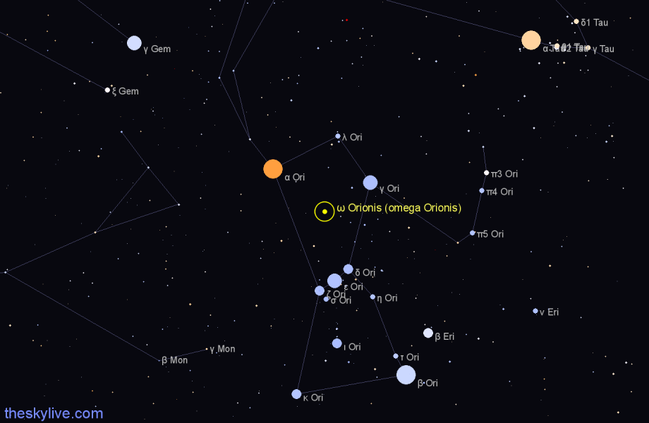 Finder chart ω Orionis (omega Orionis) star