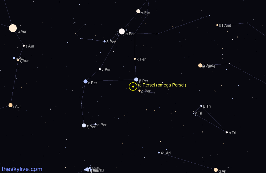 Finder chart ω Persei (omega Persei) star