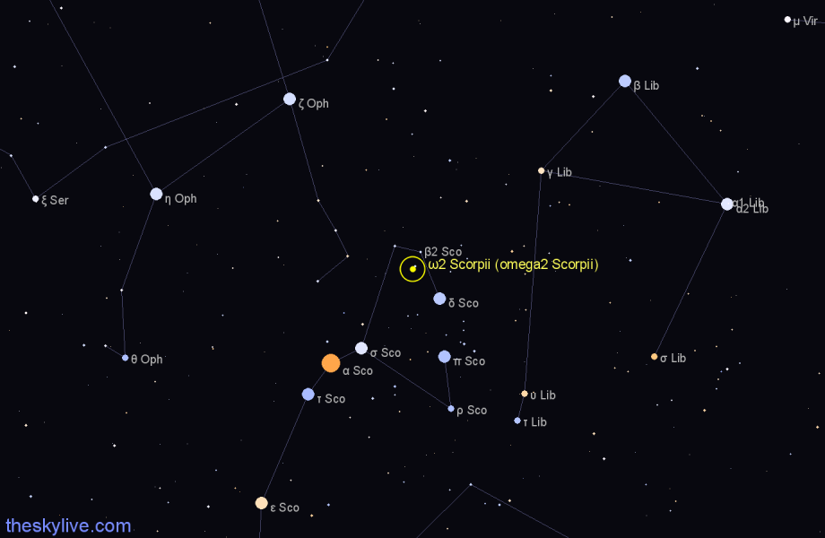 Finder chart ω2 Scorpii (omega2 Scorpii) star