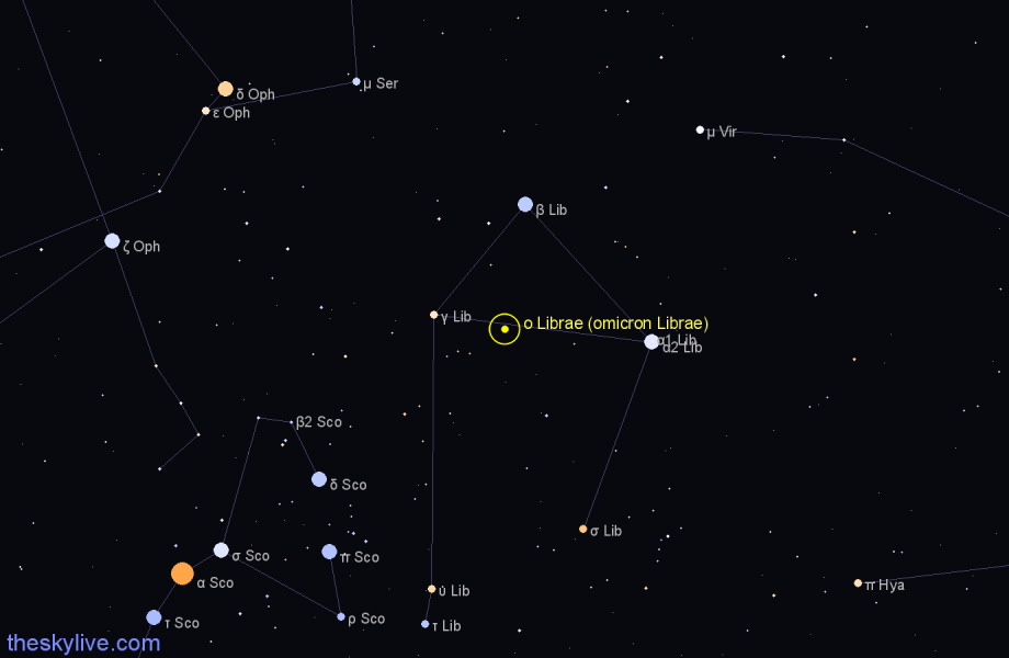 Finder chart ο Librae (omicron Librae) star