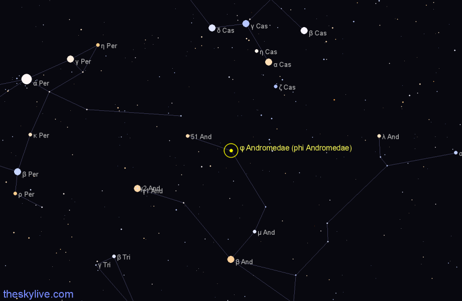 Finder chart φ Andromedae (phi Andromedae) star