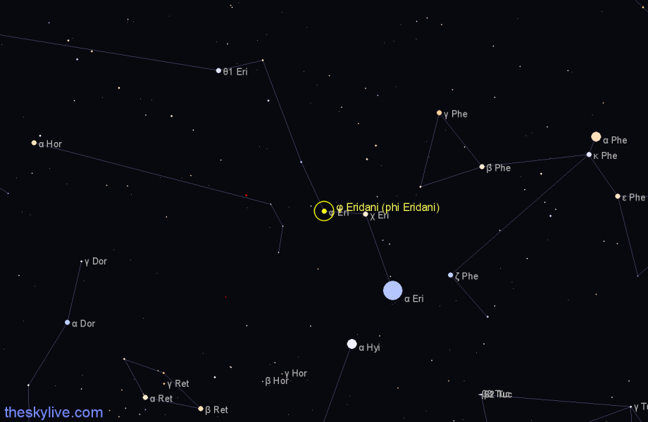 Finder chart φ Eridani (phi Eridani) star