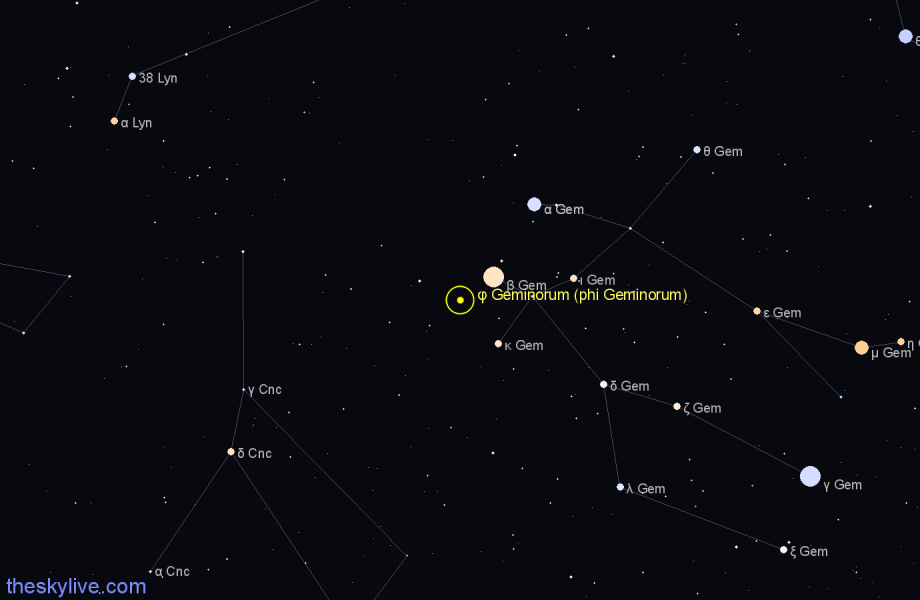 Finder chart φ Geminorum (phi Geminorum) star