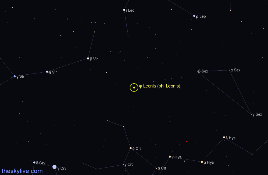 Finder chart φ Leonis (phi Leonis) star