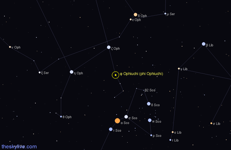 Finder chart φ Ophiuchi (phi Ophiuchi) star