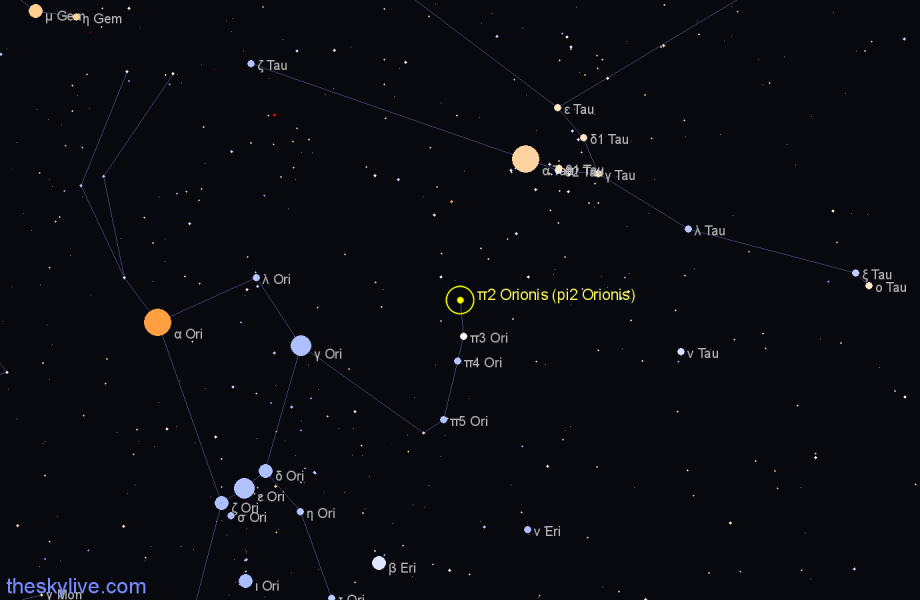 Finder chart π2 Orionis (pi2 Orionis) star