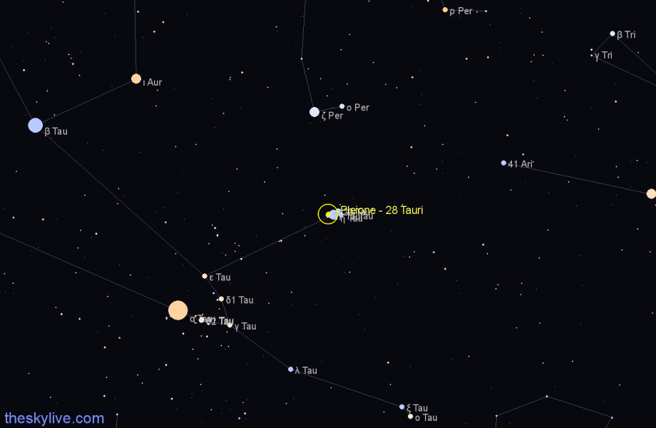 Finder chart Pleione - 28 Tauri star