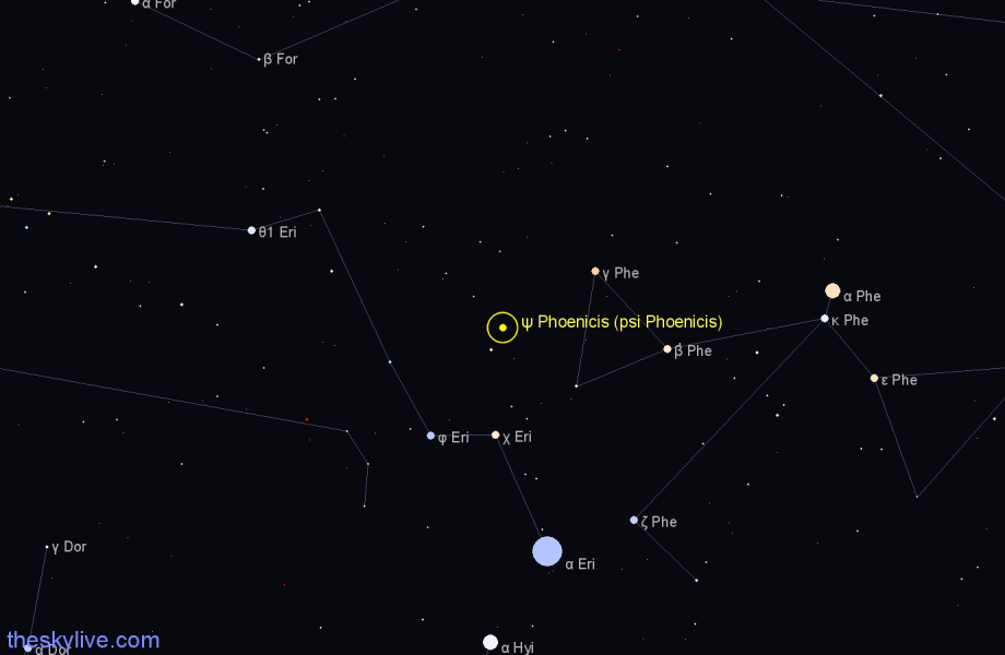 Finder chart ψ Phoenicis (psi Phoenicis) star