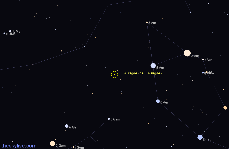 Finder chart ψ5 Aurigae (psi5 Aurigae) star