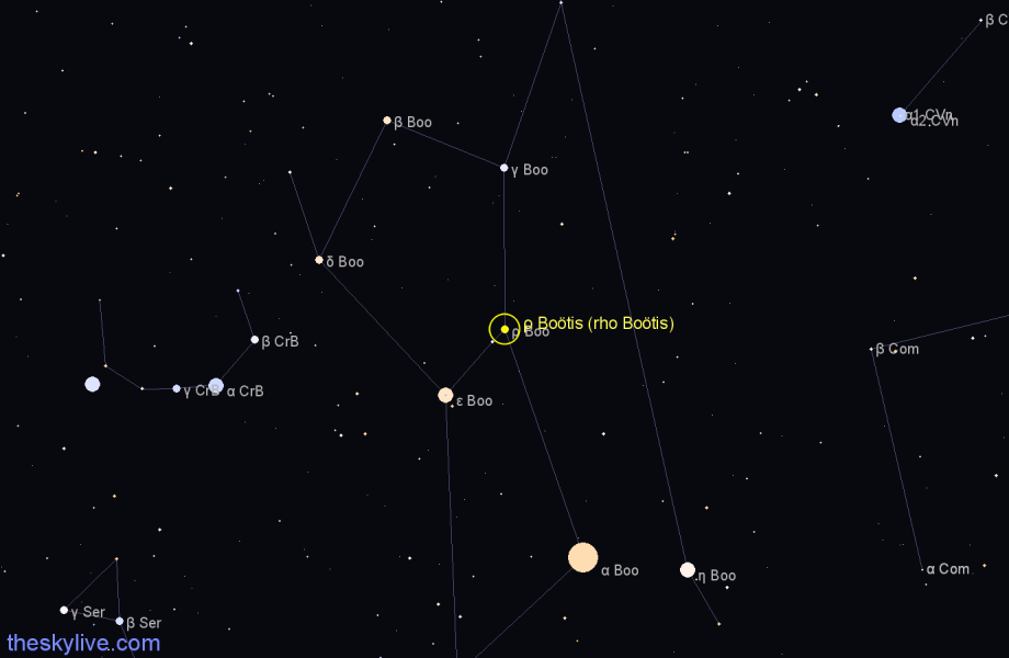 Finder chart ρ Boötis (rho Boötis) star