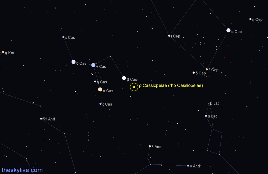 Finder chart ρ Cassiopeiae (rho Cassiopeiae) star