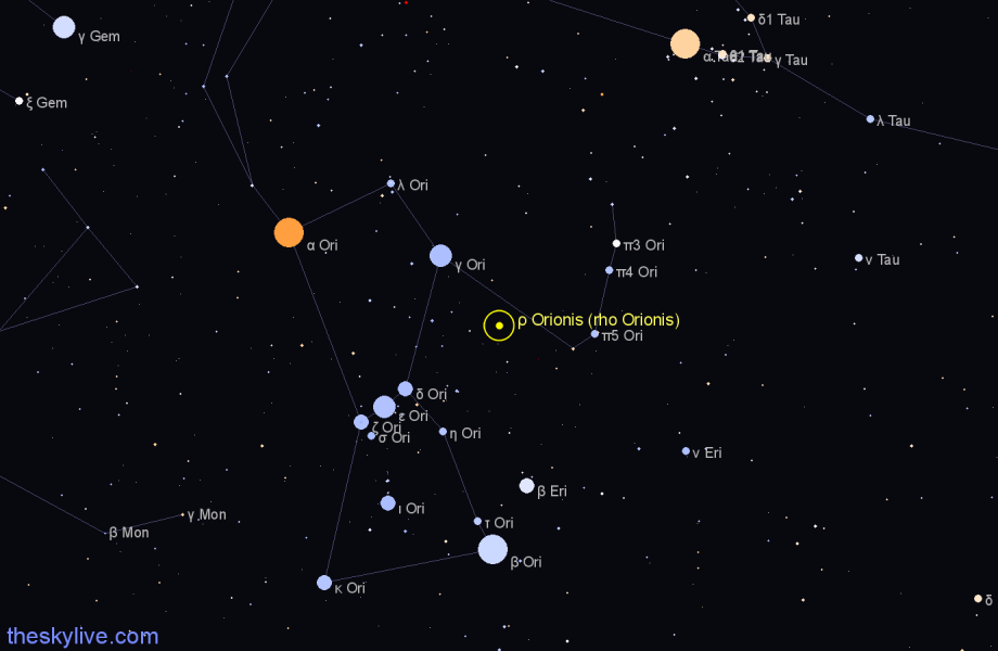 Finder chart ρ Orionis (rho Orionis) star