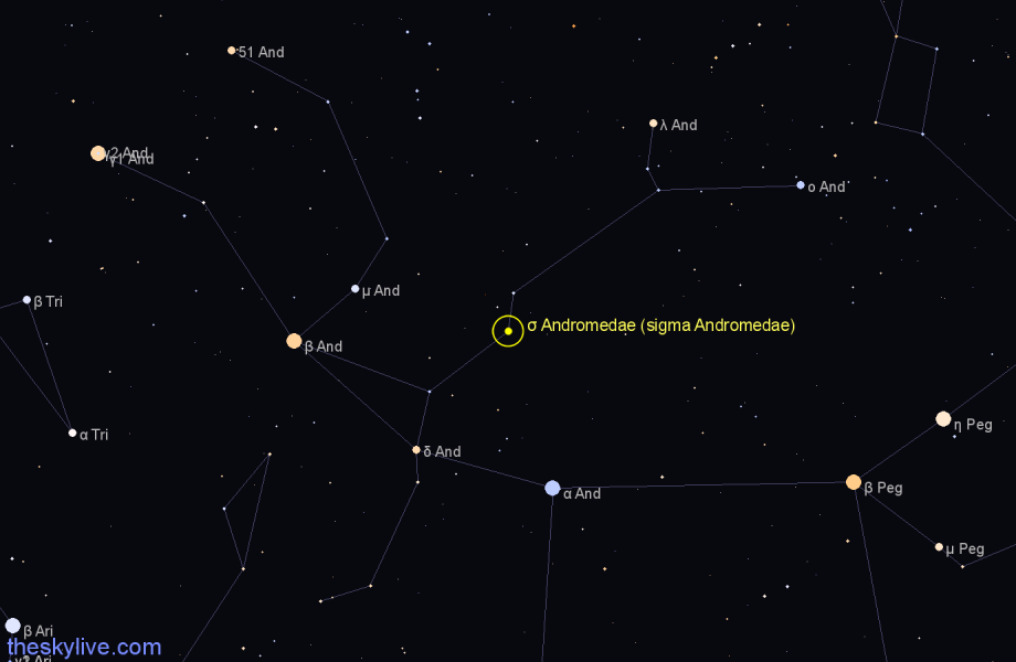 Finder chart σ Andromedae (sigma Andromedae) star