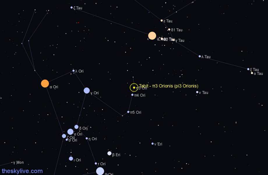 Finder chart Tabit - π3 Orionis (pi3 Orionis) star