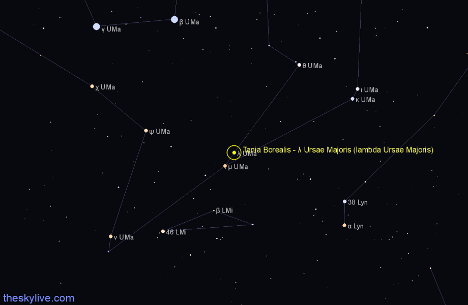 Finder chart Tania Borealis - λ Ursae Majoris (lambda Ursae Majoris) star