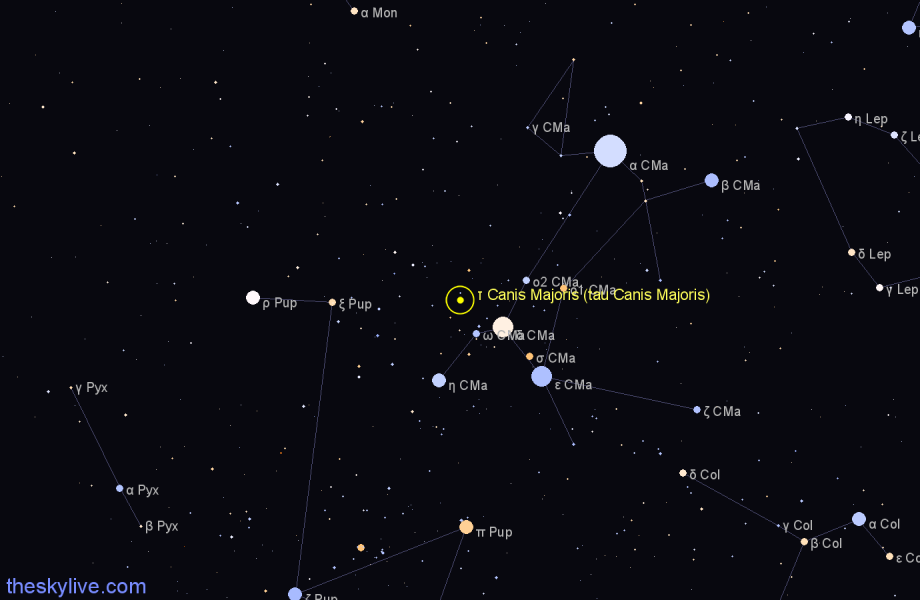 Finder chart τ Canis Majoris (tau Canis Majoris) star
