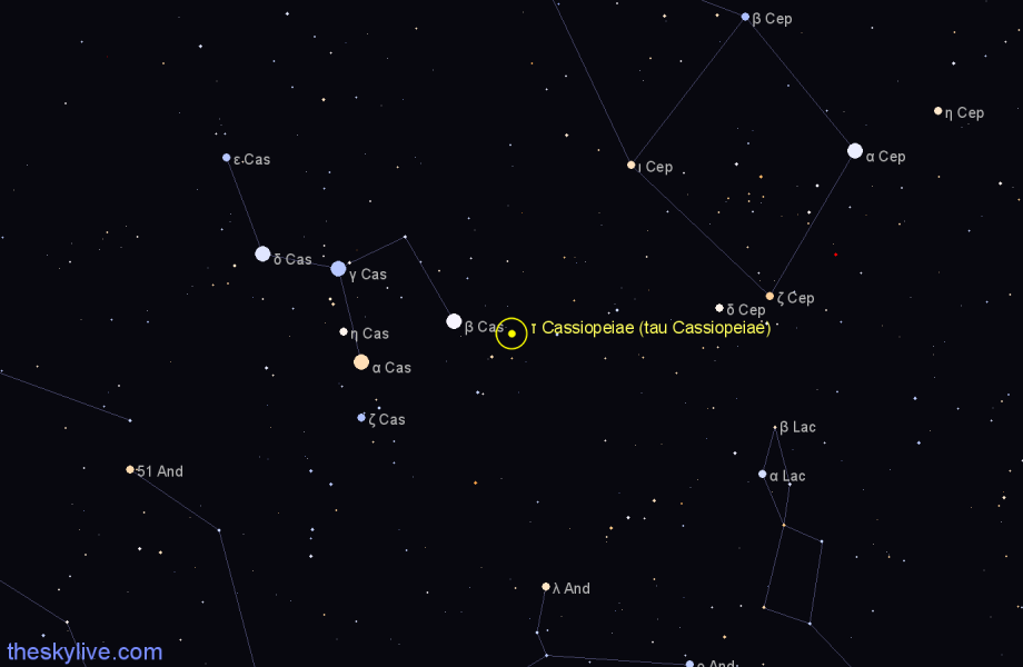 Finder chart τ Cassiopeiae (tau Cassiopeiae) star