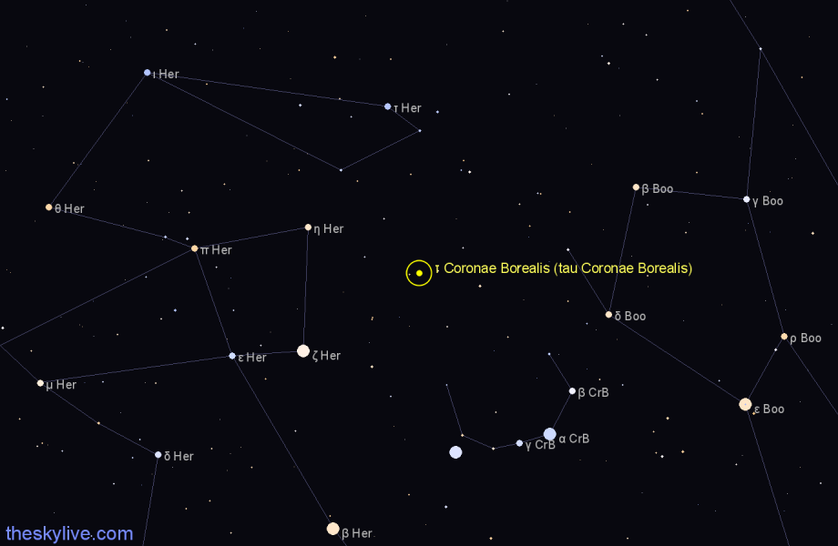 Finder chart τ Coronae Borealis (tau Coronae Borealis) star