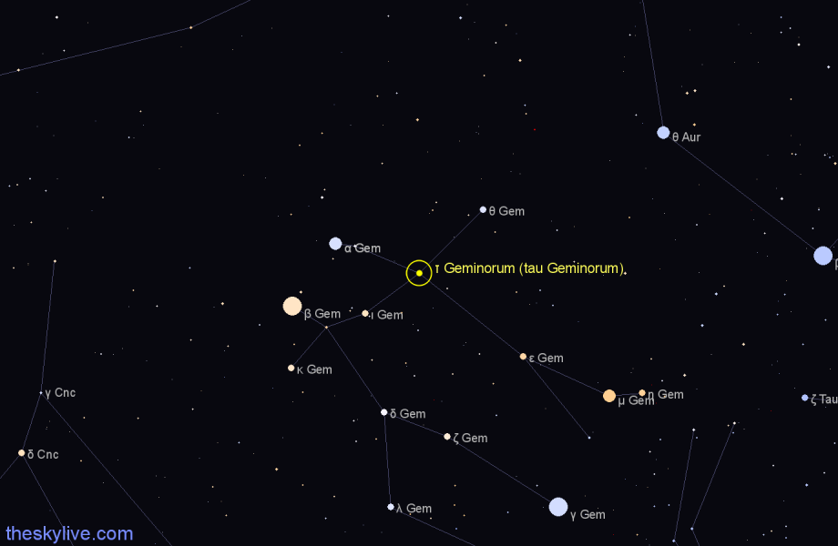 Finder chart τ Geminorum (tau Geminorum) star