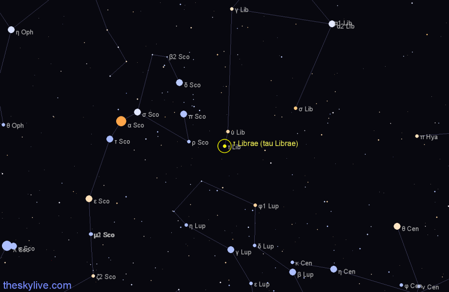 Finder chart τ Librae (tau Librae) star