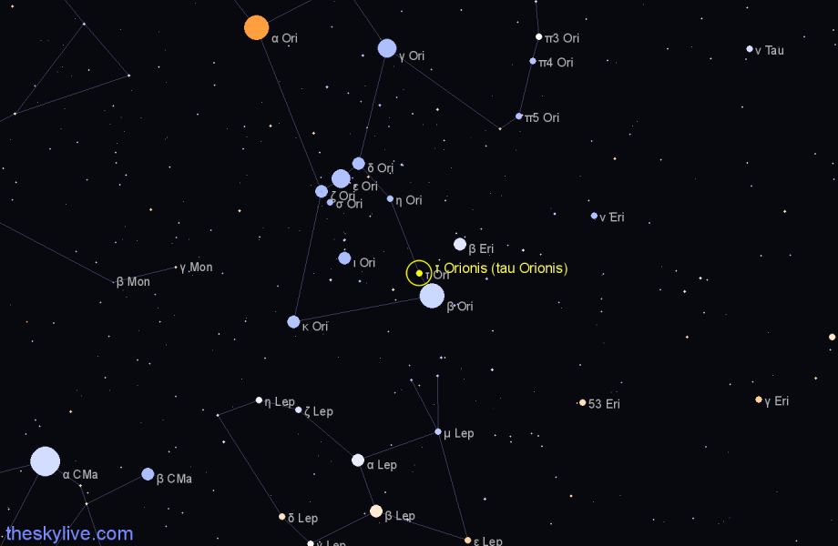 Finder chart τ Orionis (tau Orionis) star