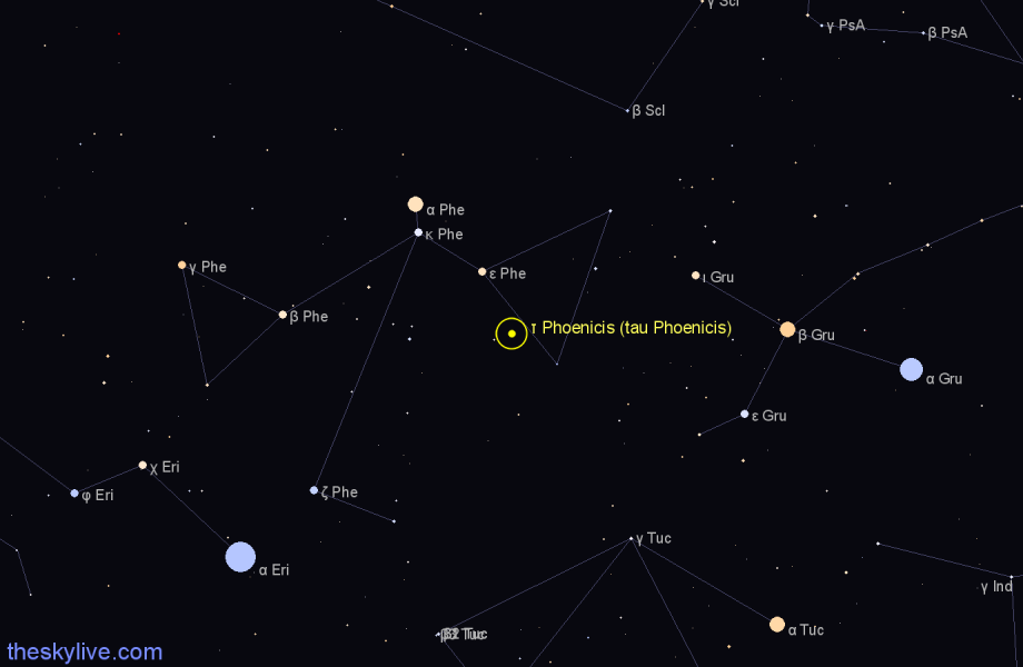 Finder chart τ Phoenicis (tau Phoenicis) star