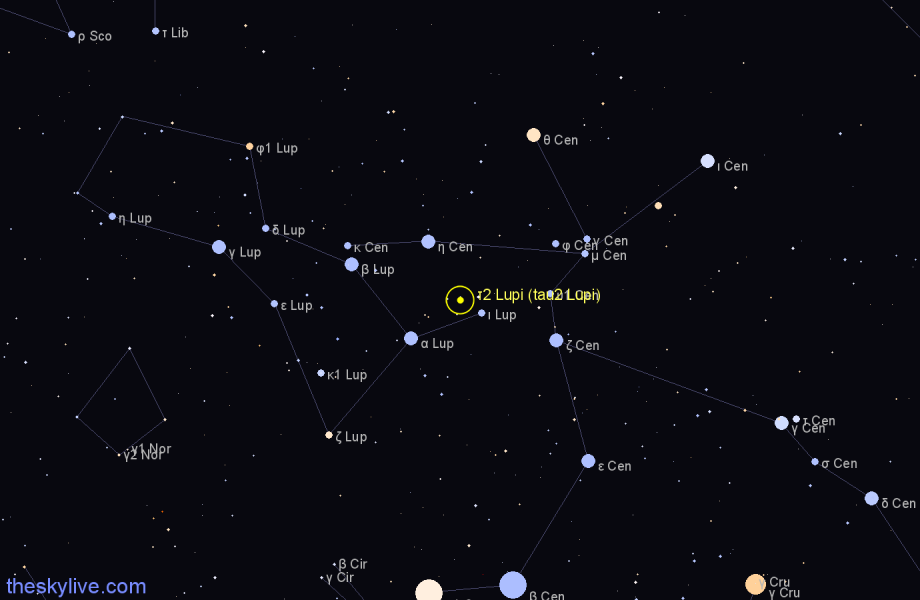 Finder chart τ2 Lupi (tau2 Lupi) star