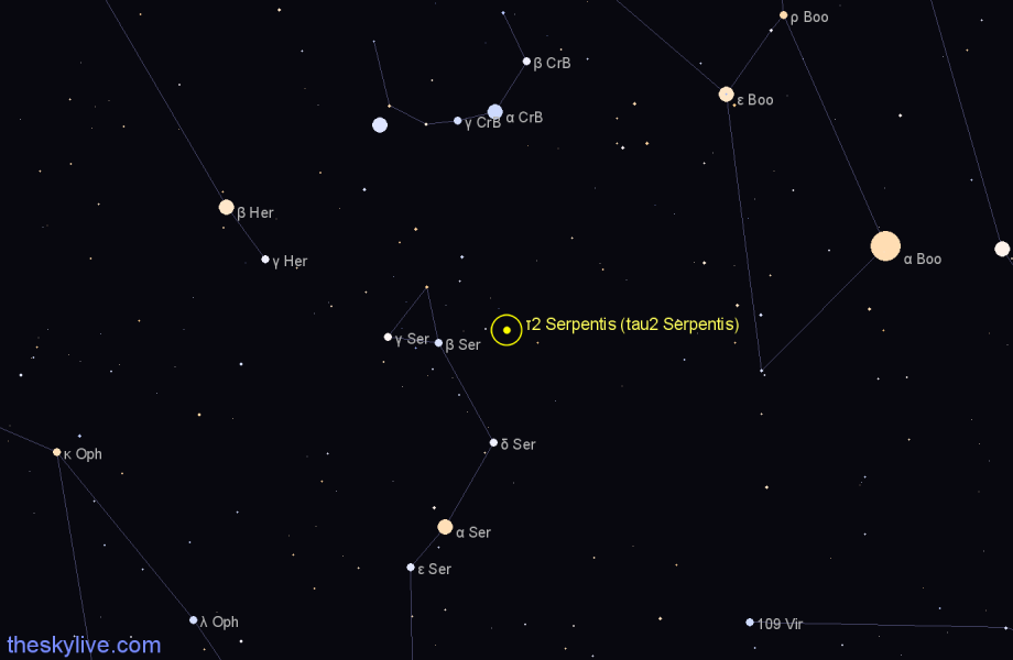Finder chart τ2 Serpentis (tau2 Serpentis) star