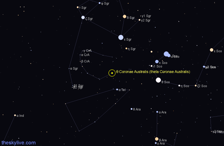 Finder chart θ Coronae Australis (theta Coronae Australis) star