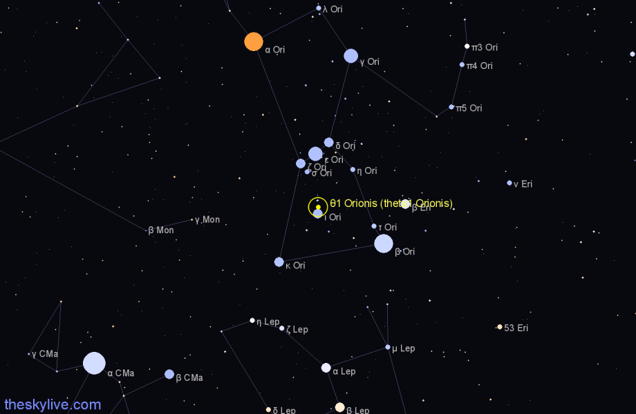 Finder chart θ1 Orionis (theta1 Orionis) star