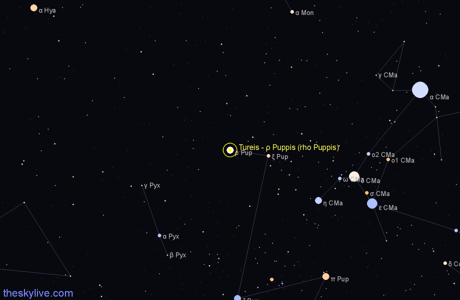 Finder chart Tureis - ρ Puppis (rho Puppis) star