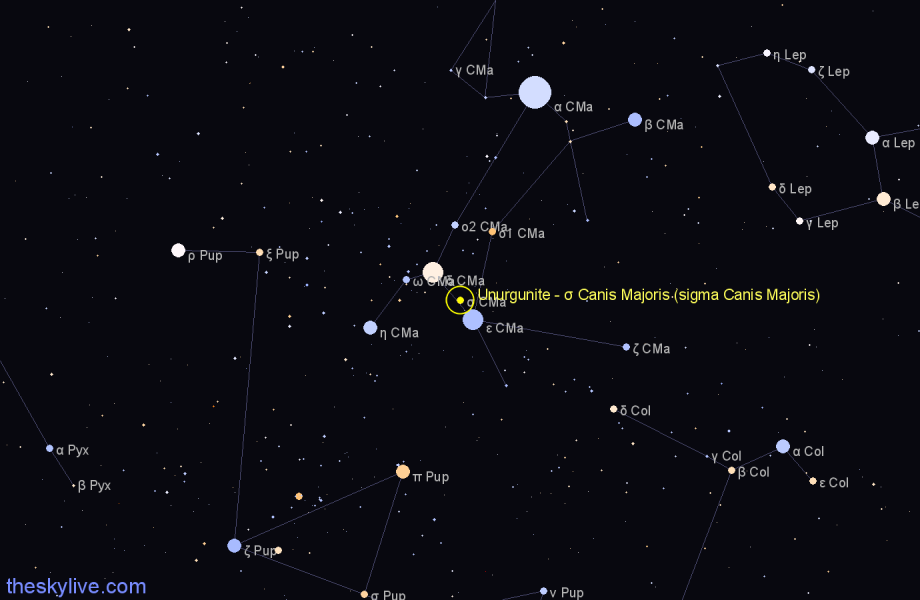 Finder chart Unurgunite - σ Canis Majoris (sigma Canis Majoris) star