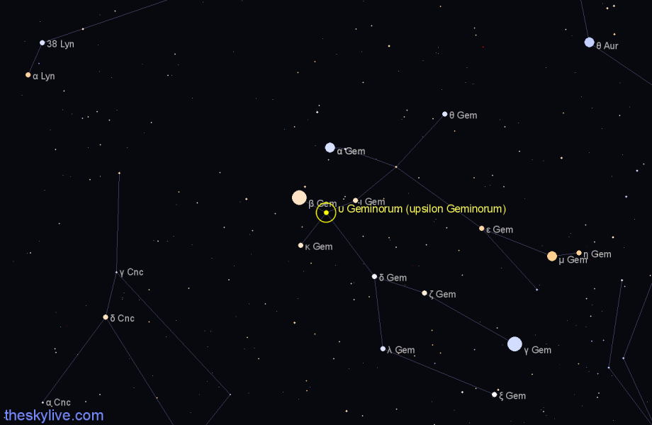 Finder chart υ Geminorum (upsilon Geminorum) star