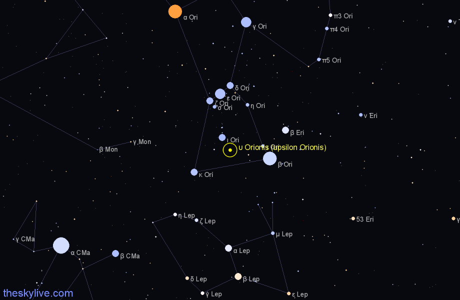 Finder chart υ Orionis (upsilon Orionis) star