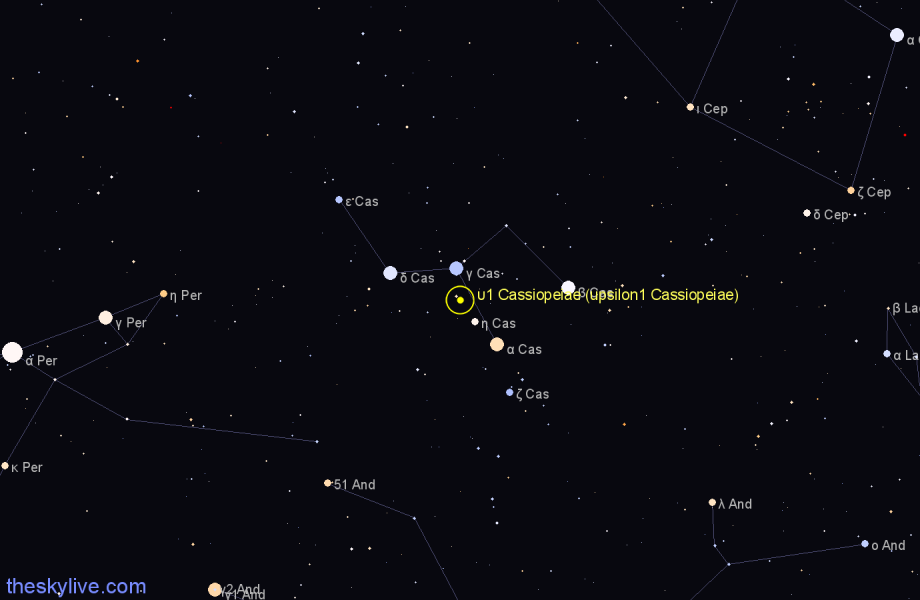 Finder chart υ1 Cassiopeiae (upsilon1 Cassiopeiae) star